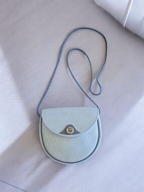 Christian Dior Honeycomb Leather Coated Canvas Crossbody Shoulder Bag White Gray